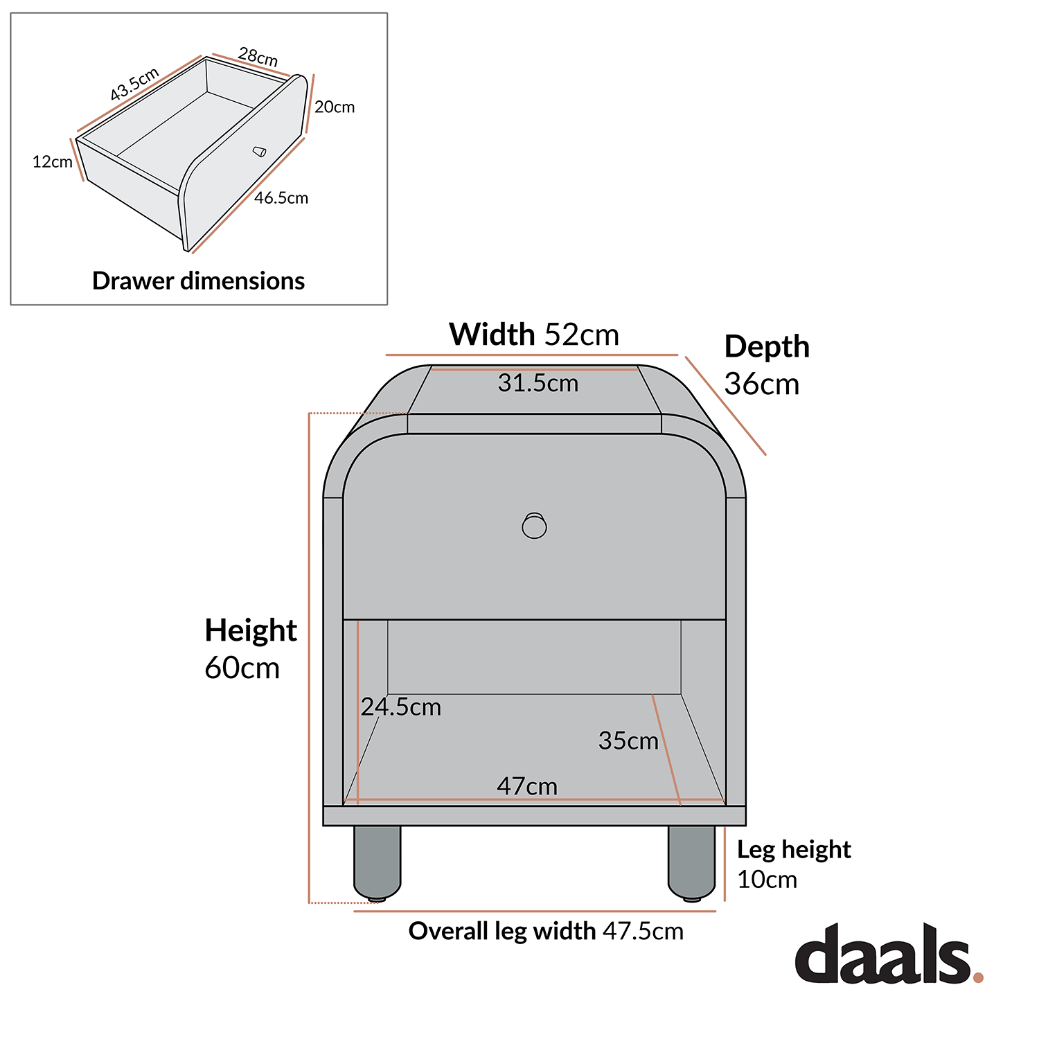 Maude 1 Drawer Bedside Table, Natural Ash