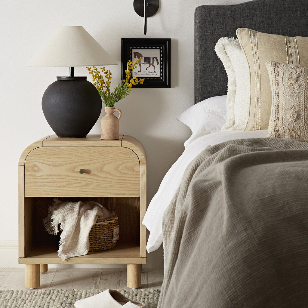Maude 1 Drawer Bedside Table, Natural Ash
