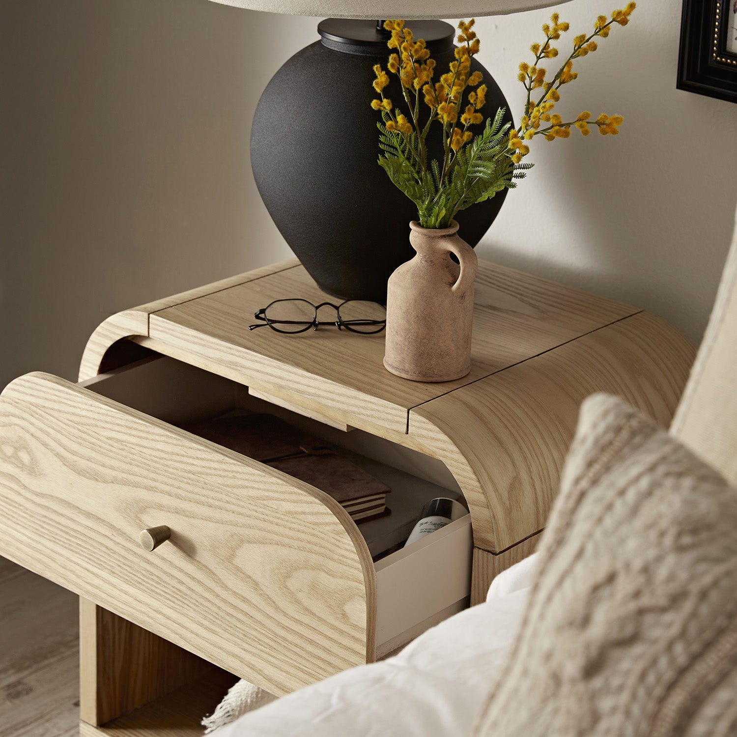 Maude 1 Drawer Bedside Table, Natural Ash