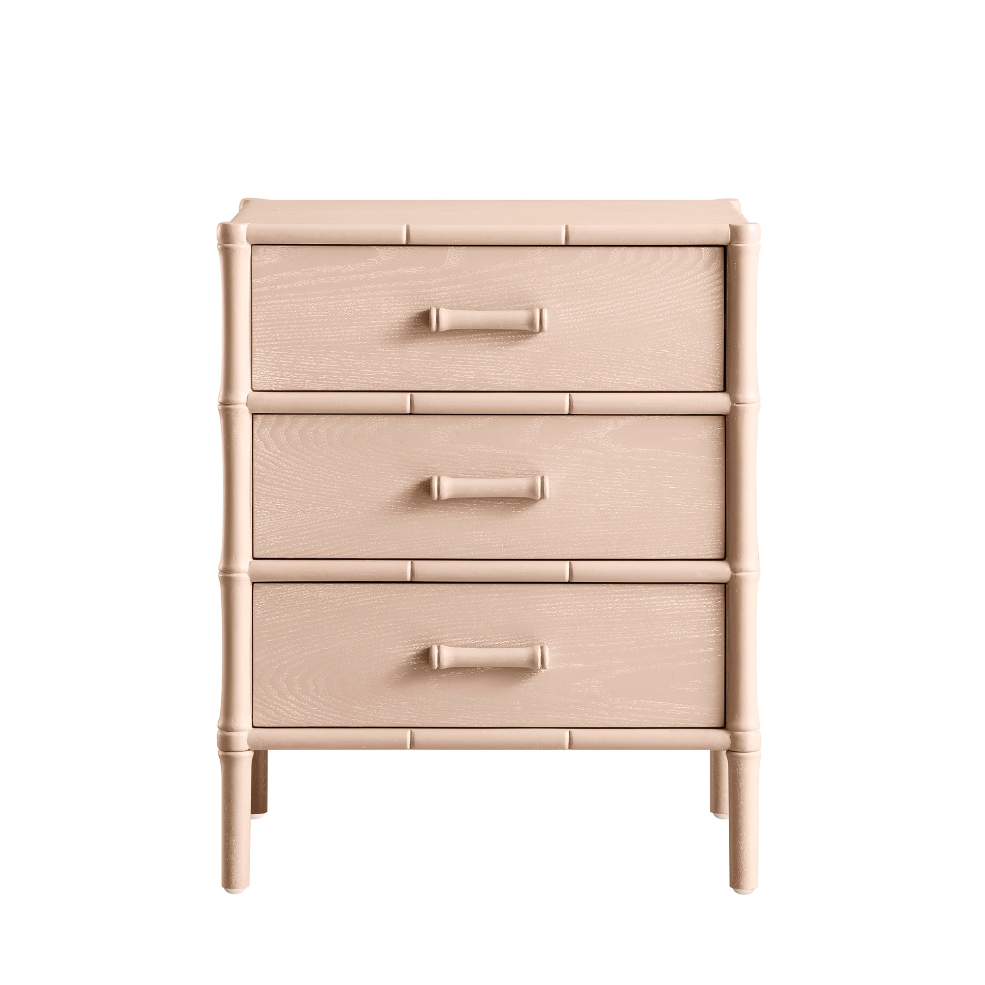 Elstowe Faux Bamboo 3-Drawer Bedside Table, Nude Pink