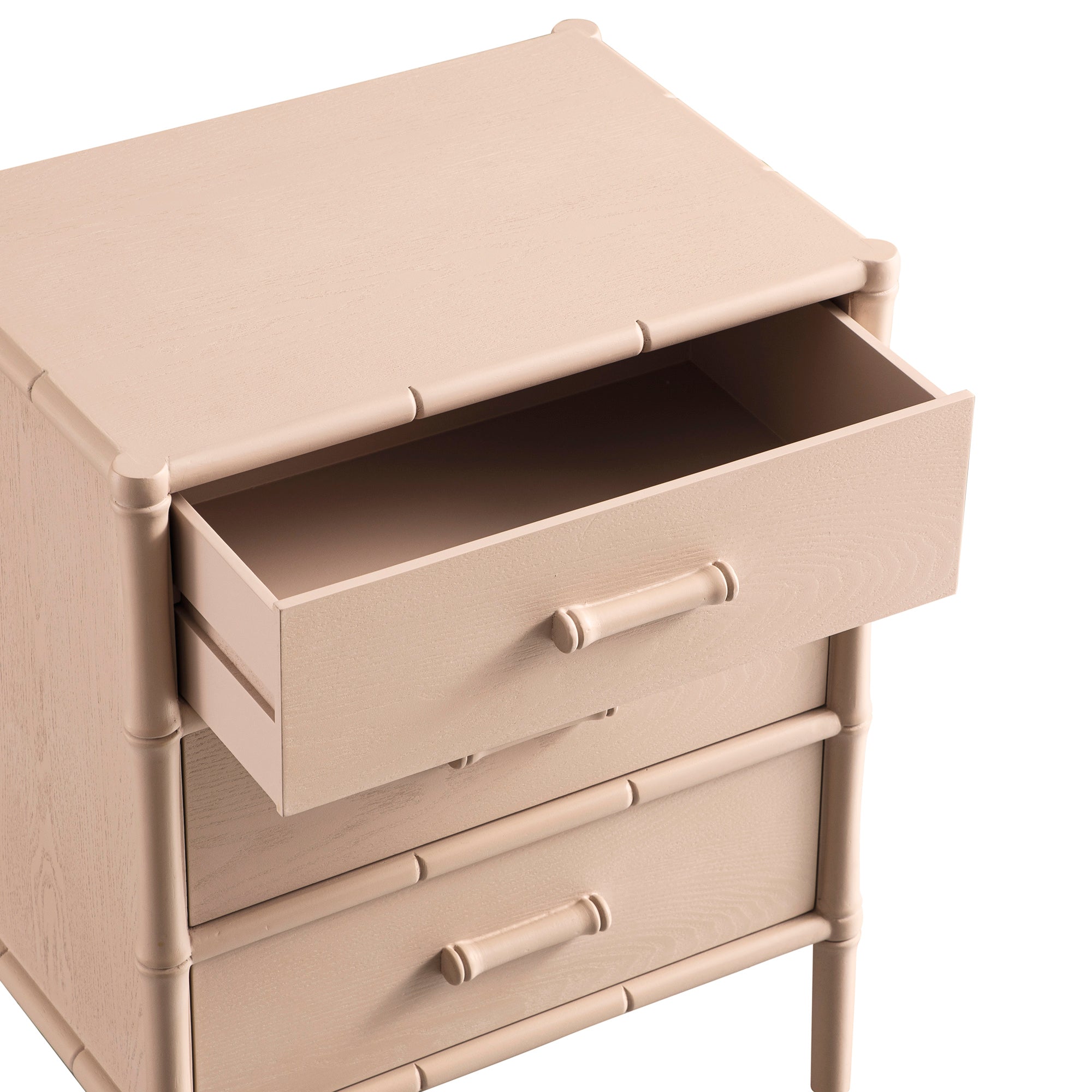 Elstowe Faux Bamboo 3-Drawer Bedside Table, Nude Pink