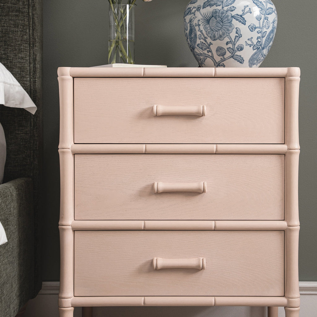 Elstowe Faux Bamboo 3-Drawer Bedside Table, Nude Pink