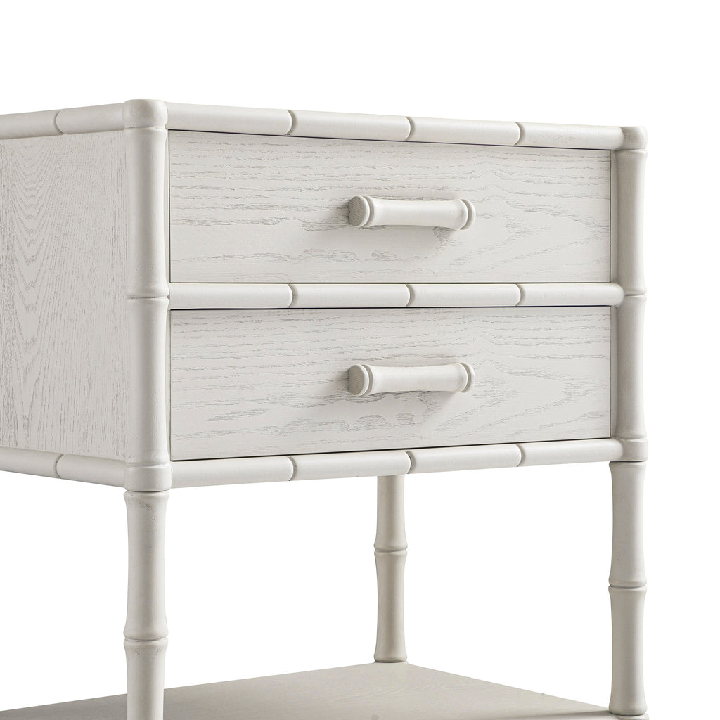 Elstowe Faux Bamboo 2-Drawer Bedside Table, Shaded White