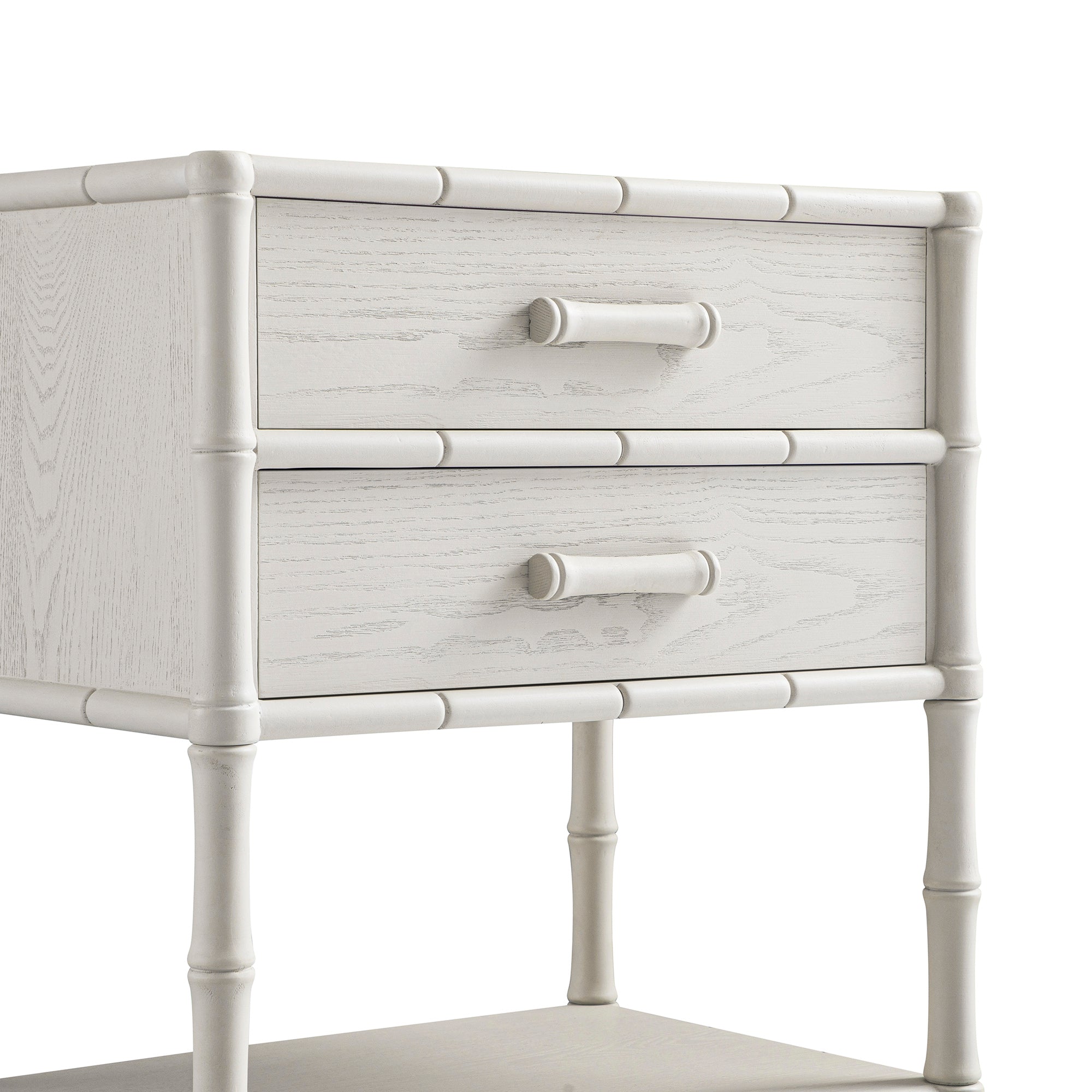 Elstowe Faux Bamboo 2-Drawer Bedside Table, Shaded White