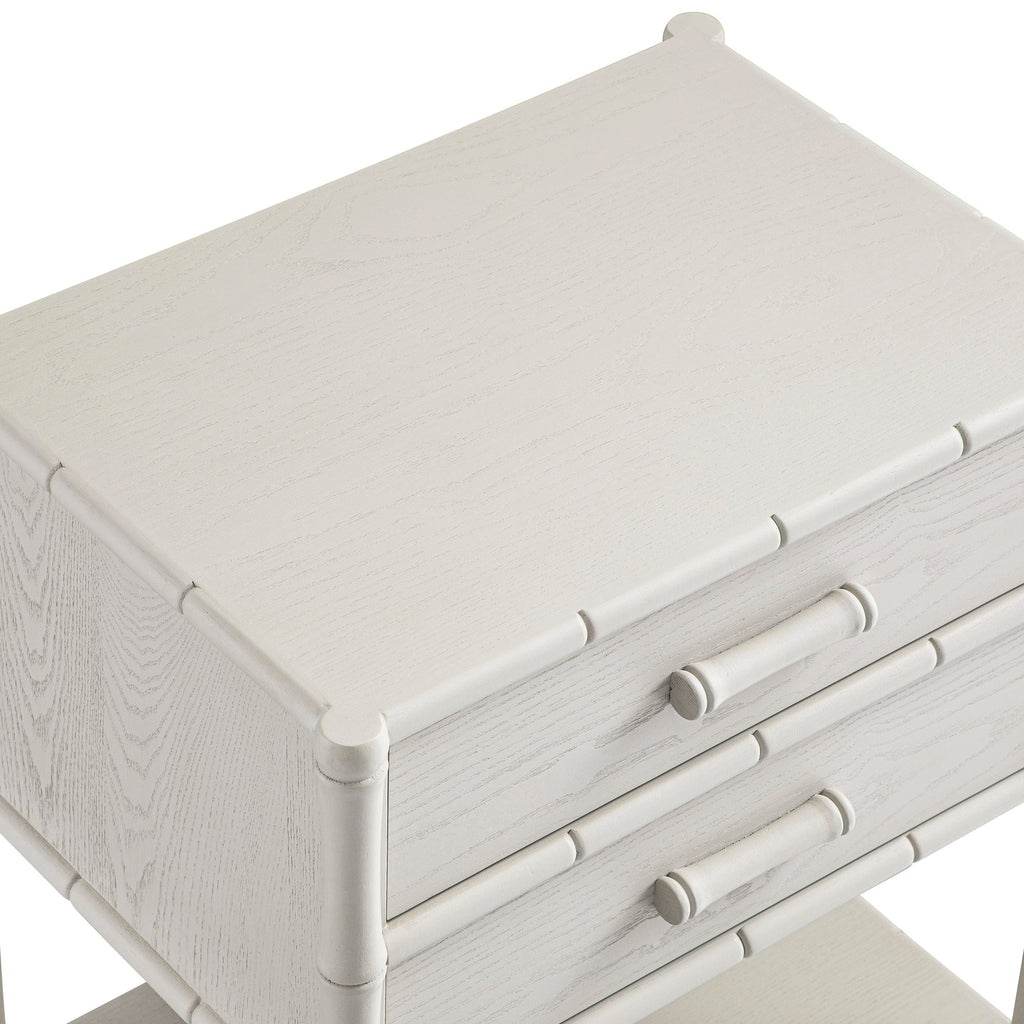 Elstowe Faux Bamboo 2-Drawer Bedside Table, Shaded White
