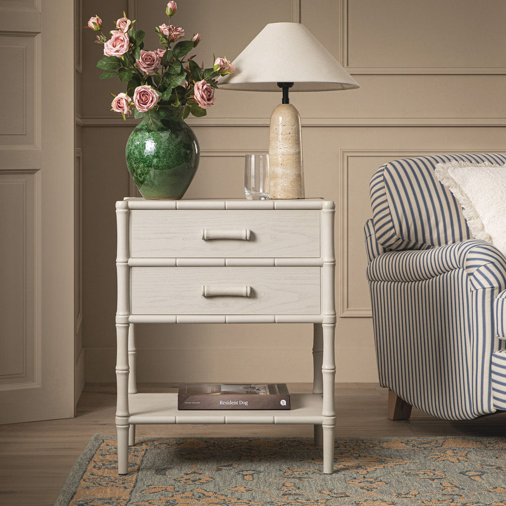 Elstowe Faux Bamboo 2-Drawer Bedside Table, Shaded White