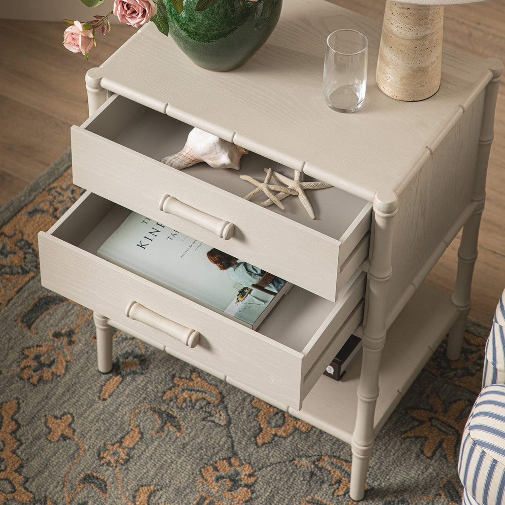 Elstowe Faux Bamboo 2-Drawer Bedside Table, Shaded White