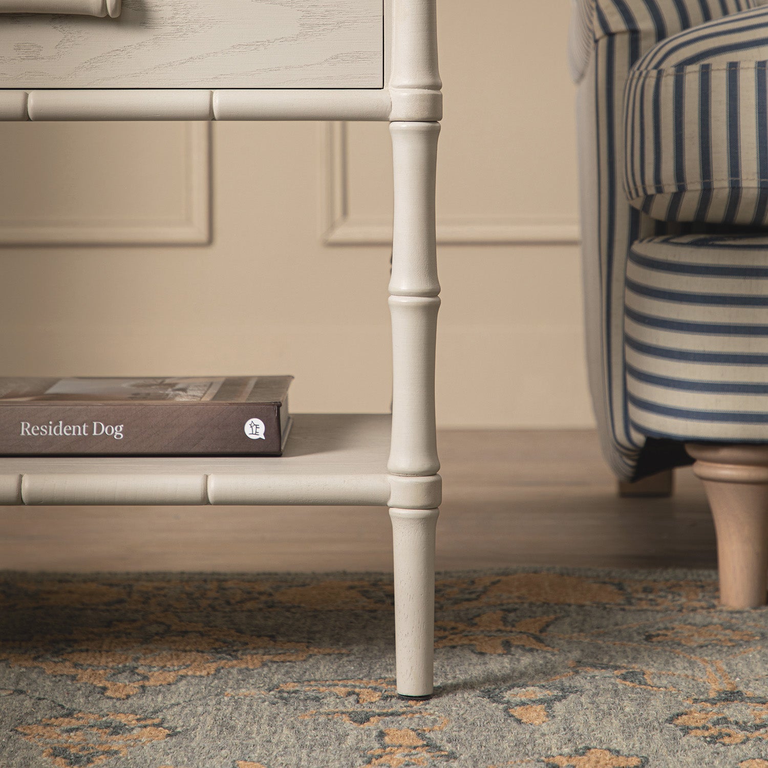 Elstowe Faux Bamboo 2-Drawer Bedside Table, Shaded White