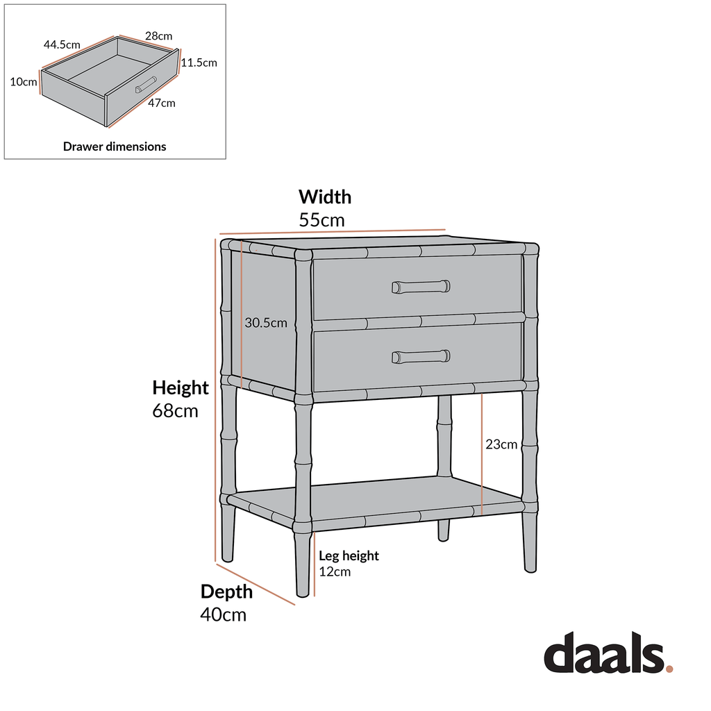 Elstowe Faux Bamboo 2-Drawer Bedside Table, Sage Green