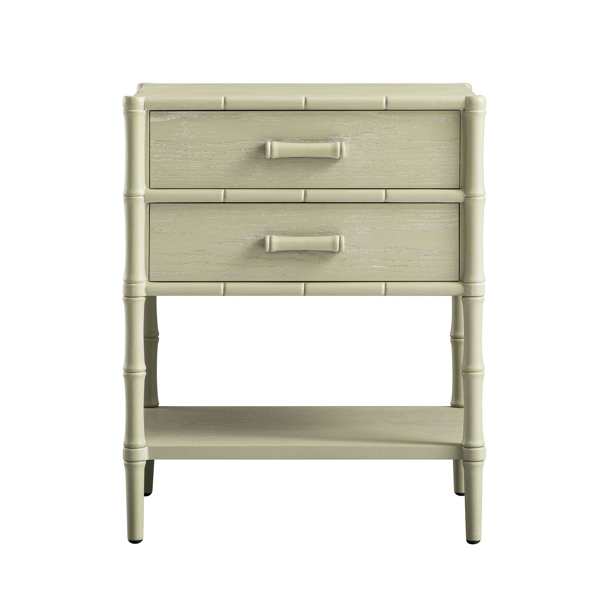 Elstowe Faux Bamboo 2-Drawer Bedside Table, Sage Green