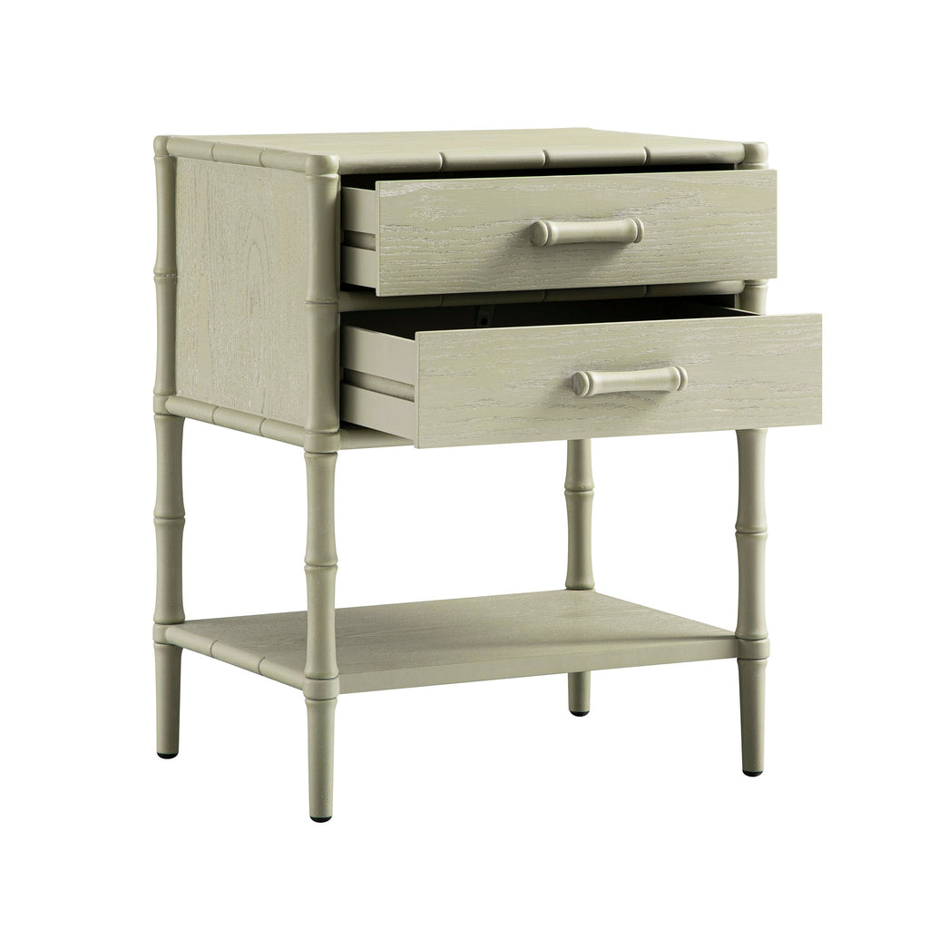 Elstowe Faux Bamboo 2-Drawer Bedside Table, Sage Green