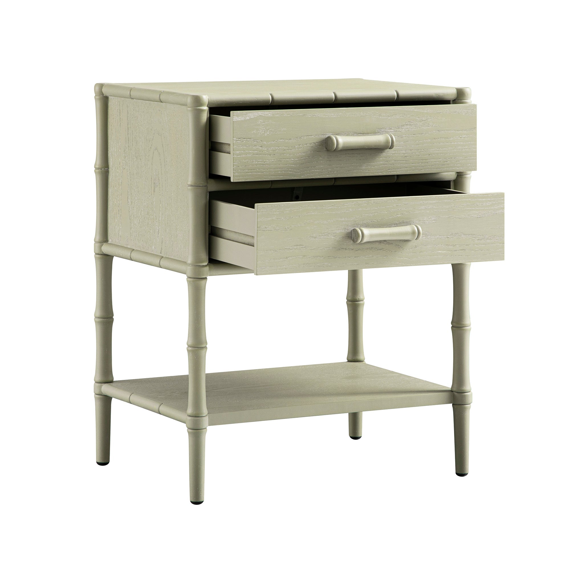 Elstowe Faux Bamboo 2-Drawer Bedside Table, Sage Green