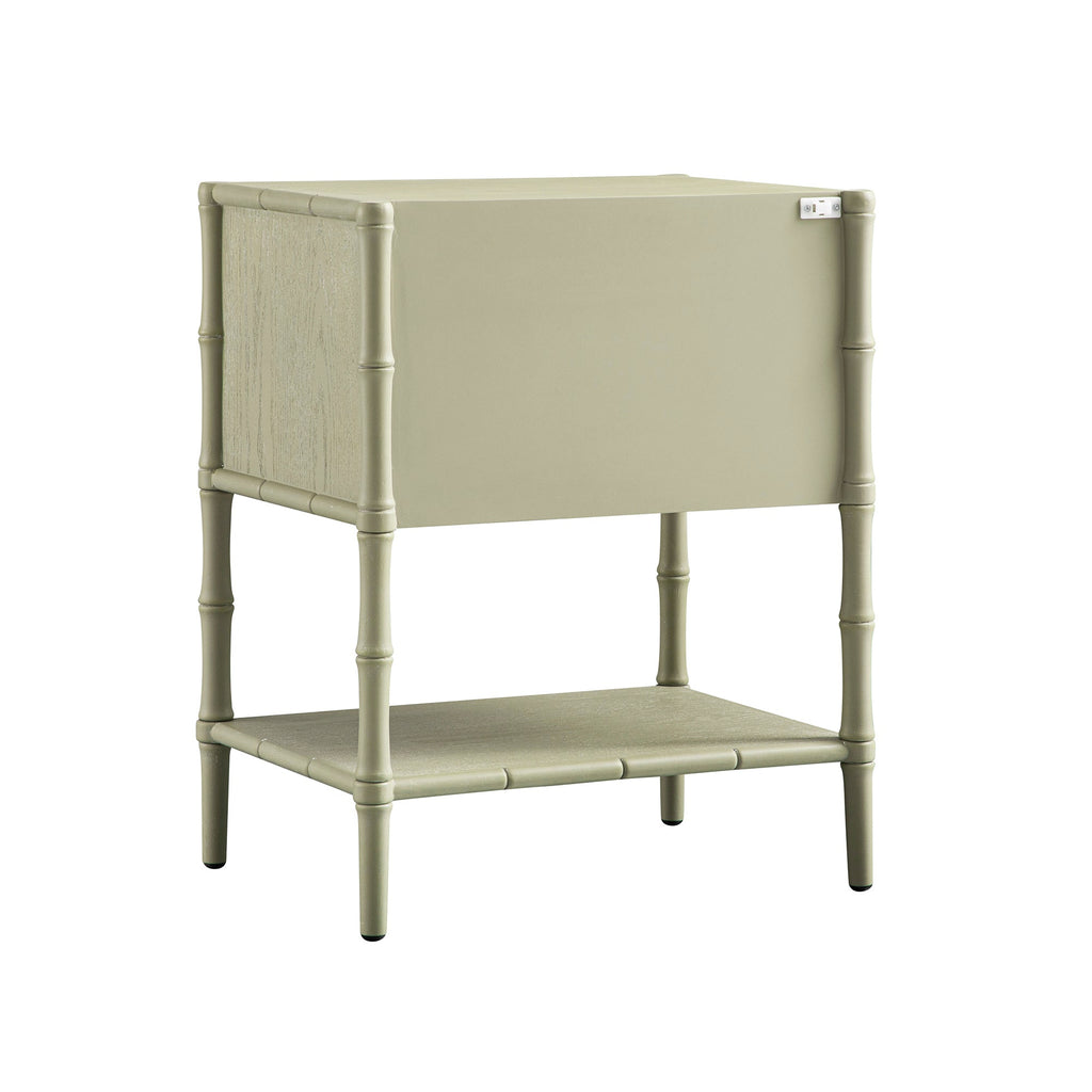 Elstowe Faux Bamboo 2-Drawer Bedside Table, Sage Green