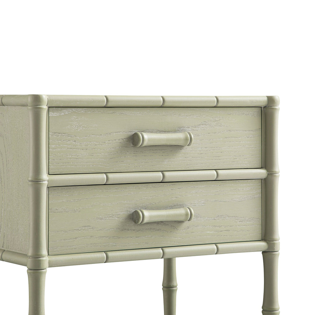 Elstowe Faux Bamboo 2-Drawer Bedside Table, Sage Green