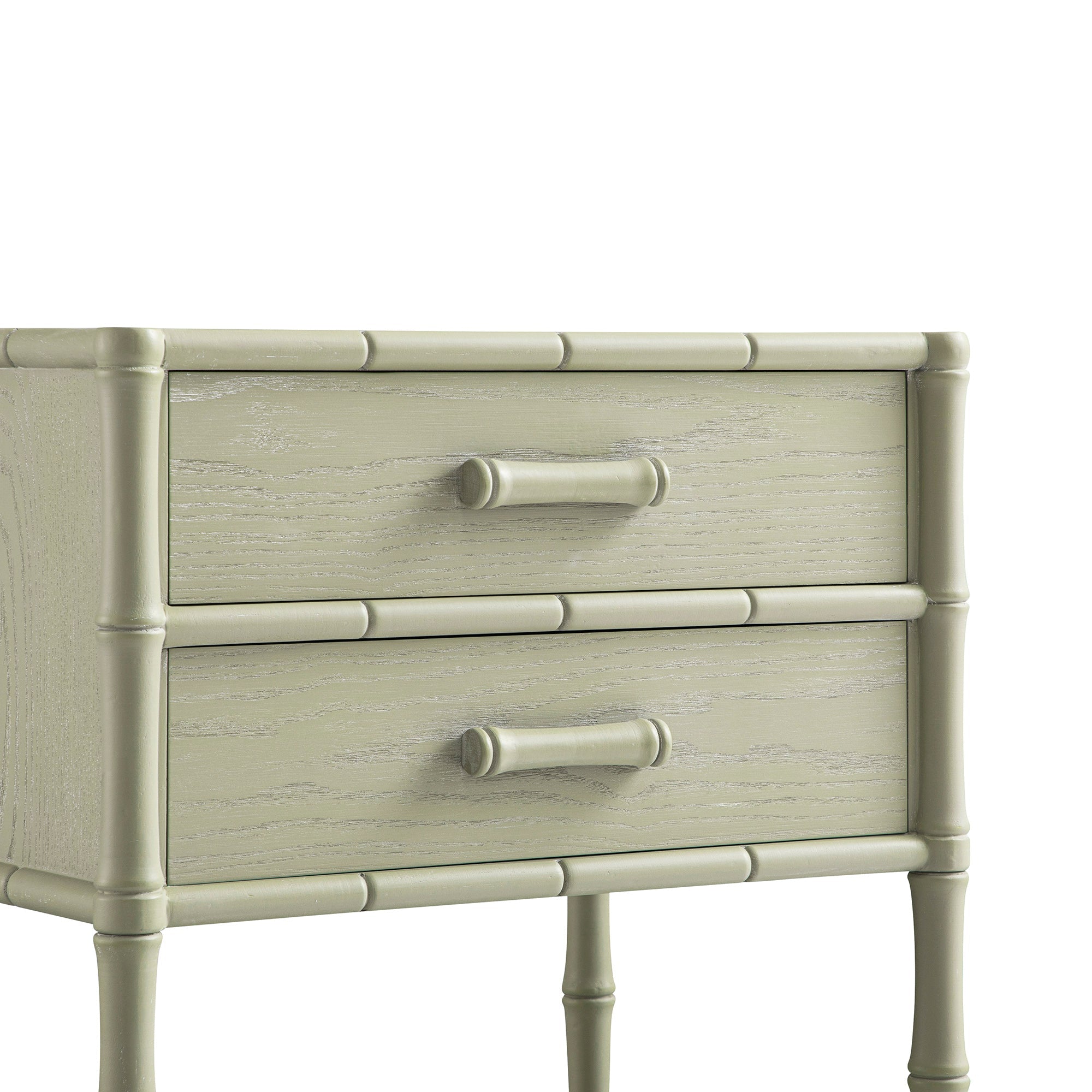 Elstowe Faux Bamboo 2-Drawer Bedside Table, Sage Green
