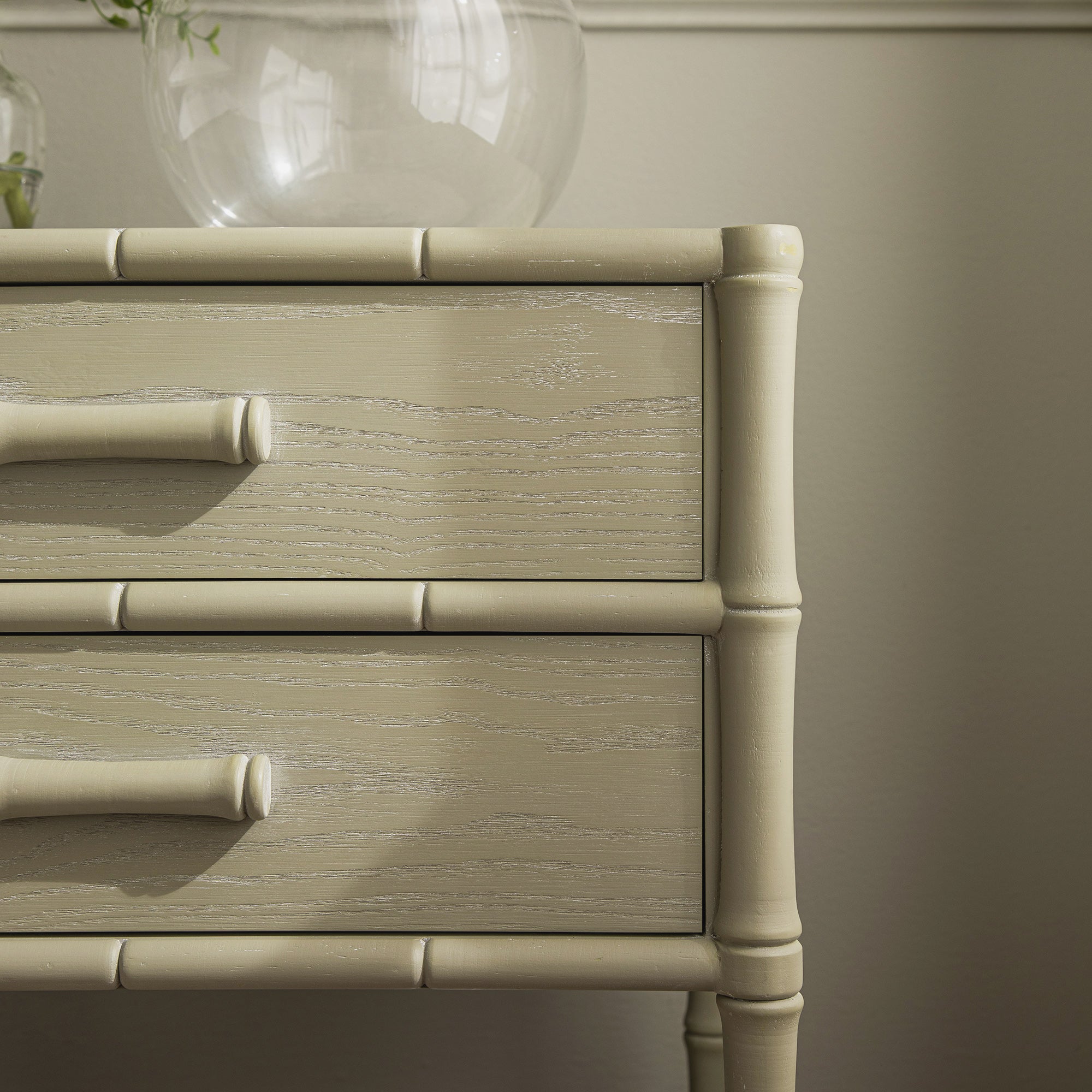 Elstowe Faux Bamboo 2-Drawer Bedside Table, Sage Green