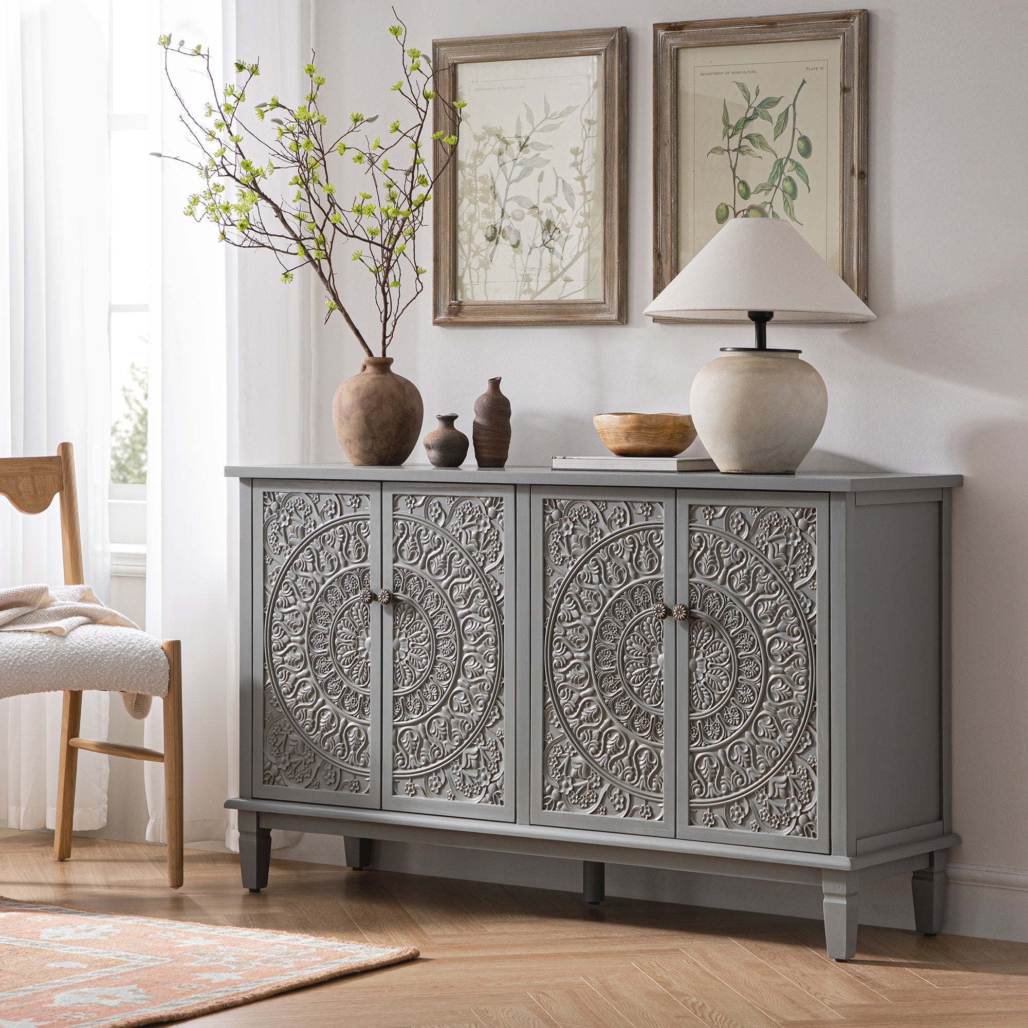 Chantilly Mid Grey Carved Large Sideboard