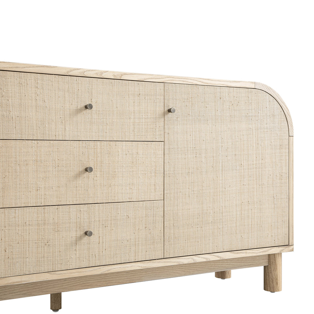 Maude Wide 3-Drawer Sideboard, Natural Ash with Raffia