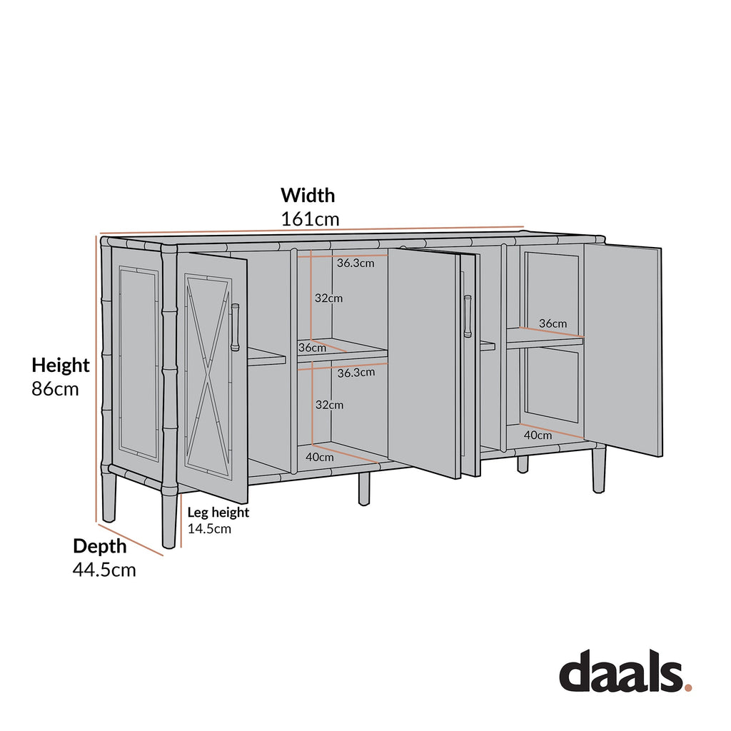 Elstowe Faux Bamboo Large Sideboard, Nude Pink