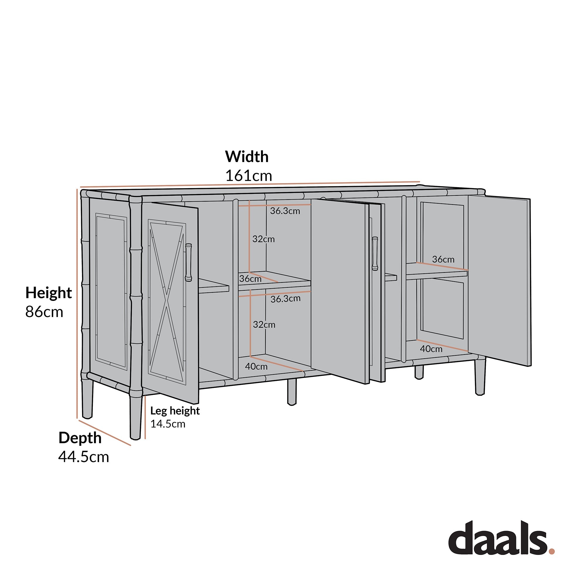 Elstowe Faux Bamboo Large Sideboard, Nude Pink