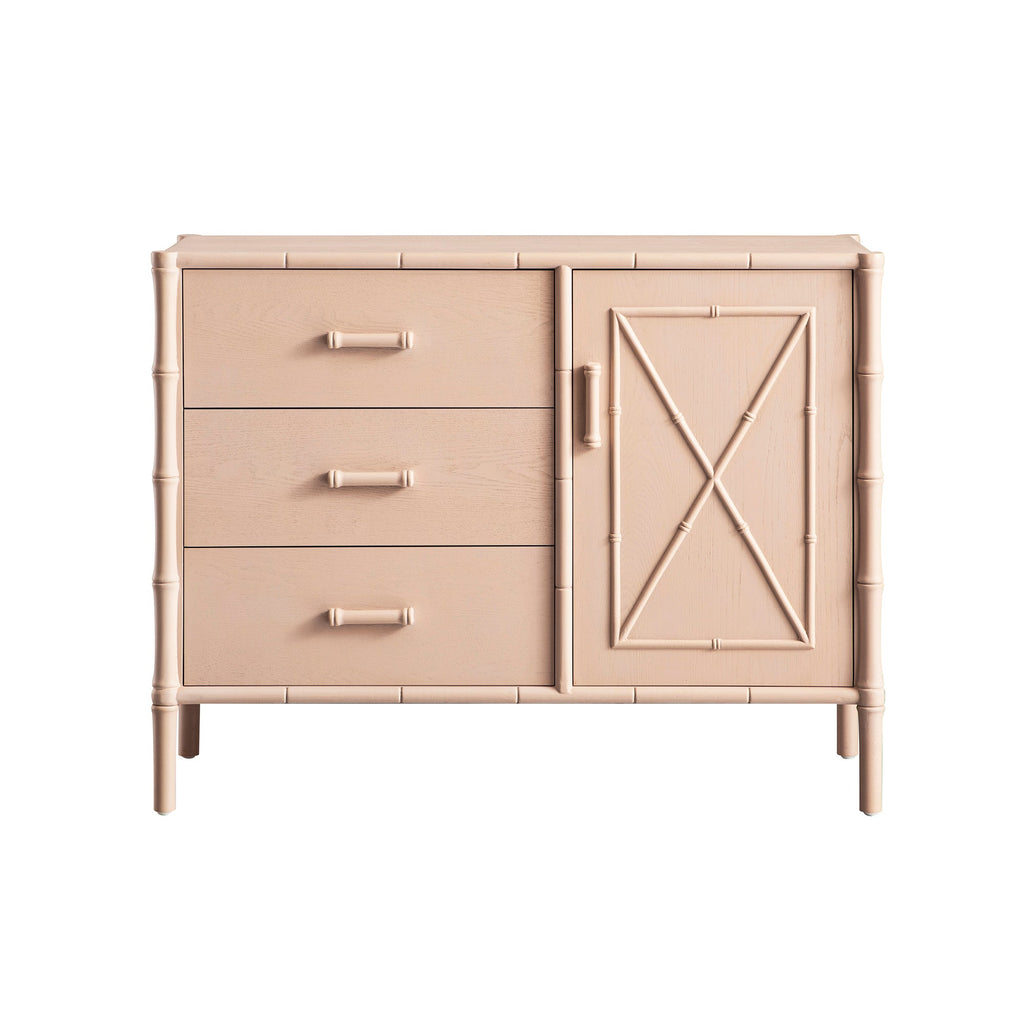Elstowe Faux Bamboo 1-Door 3-Drawer Sideboard, Nude Pink