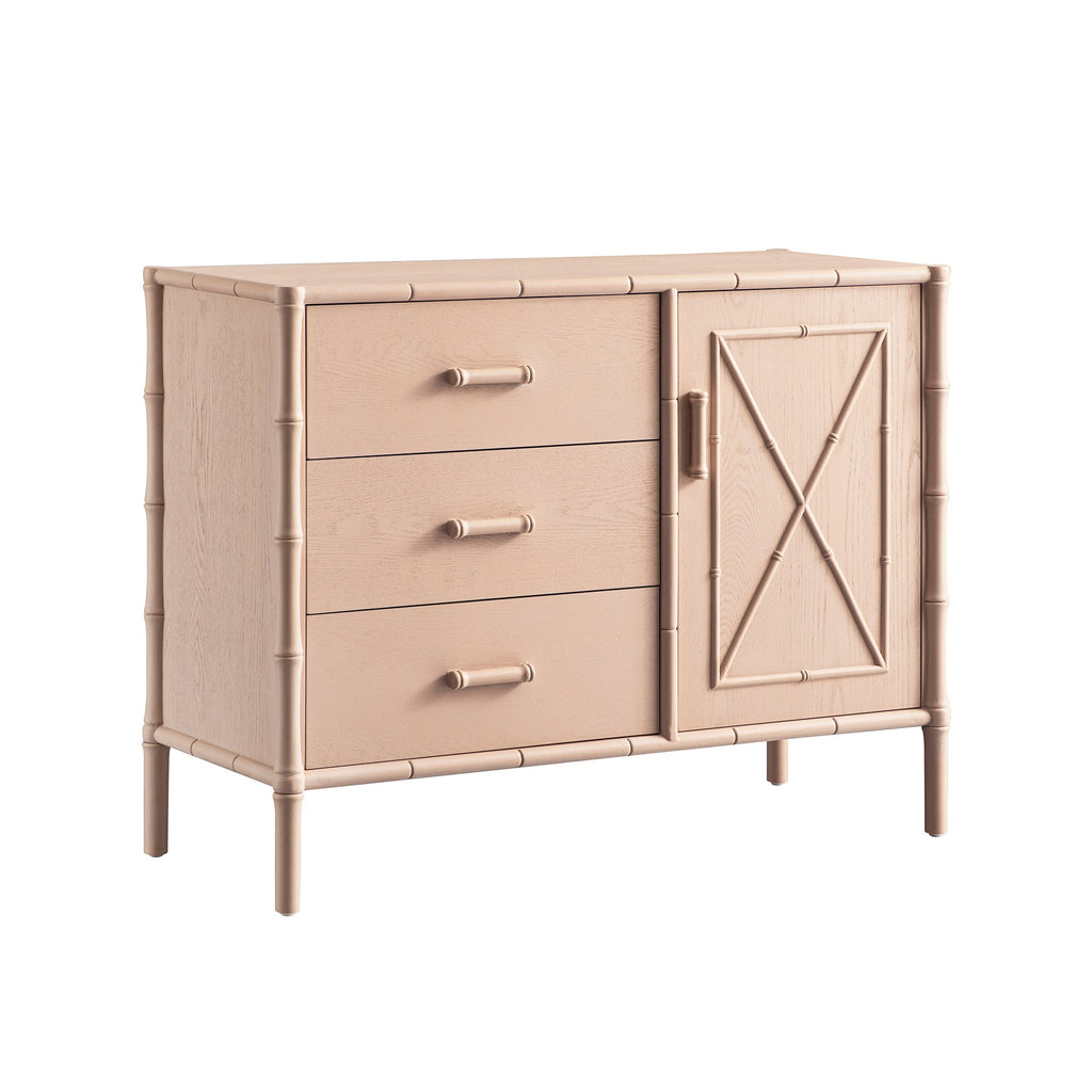 Elstowe Faux Bamboo 1-Door 3-Drawer Sideboard, Nude Pink