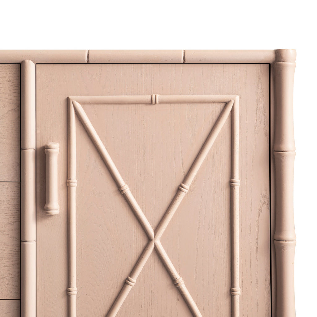 Elstowe Faux Bamboo 1-Door 3-Drawer Sideboard, Nude Pink