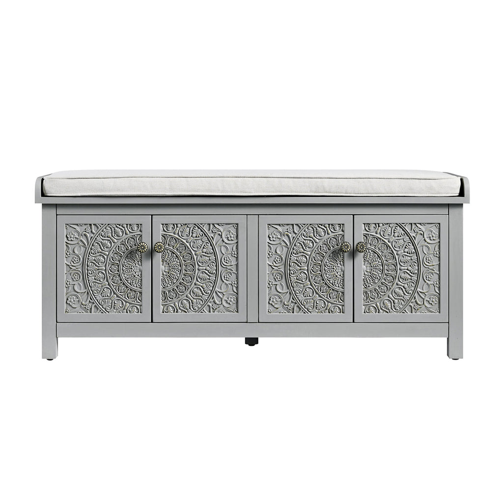 Chantilly Mid Grey Carved Storage Bench