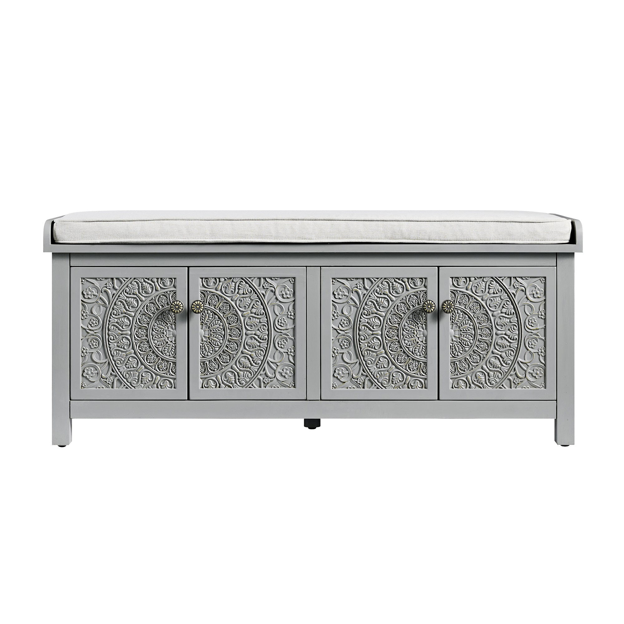Chantilly Mid Grey Carved Storage Bench