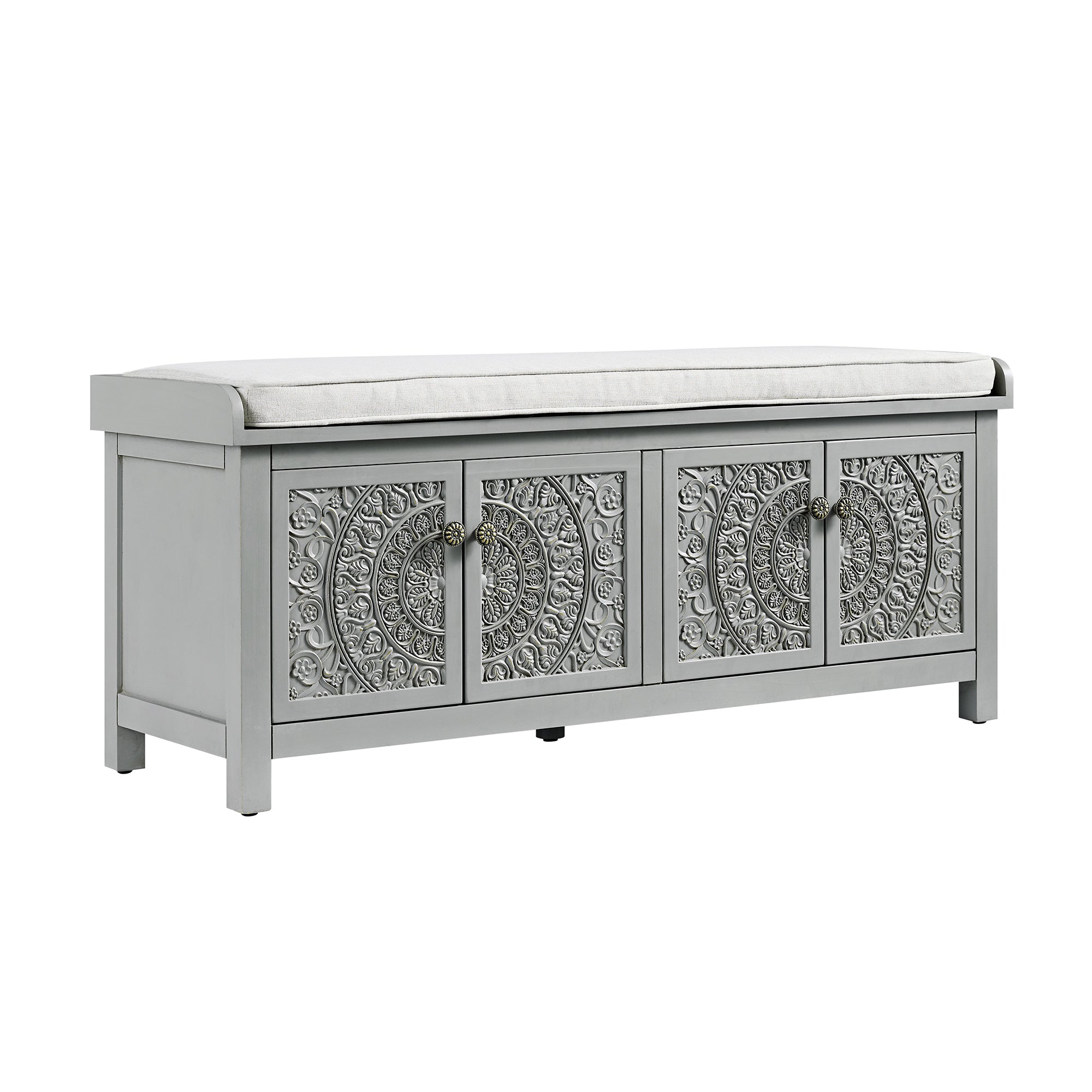 Chantilly Mid Grey Carved Storage Bench
