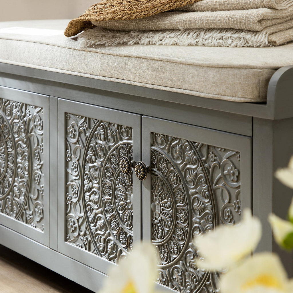 Chantilly Mid Grey Carved Storage Bench