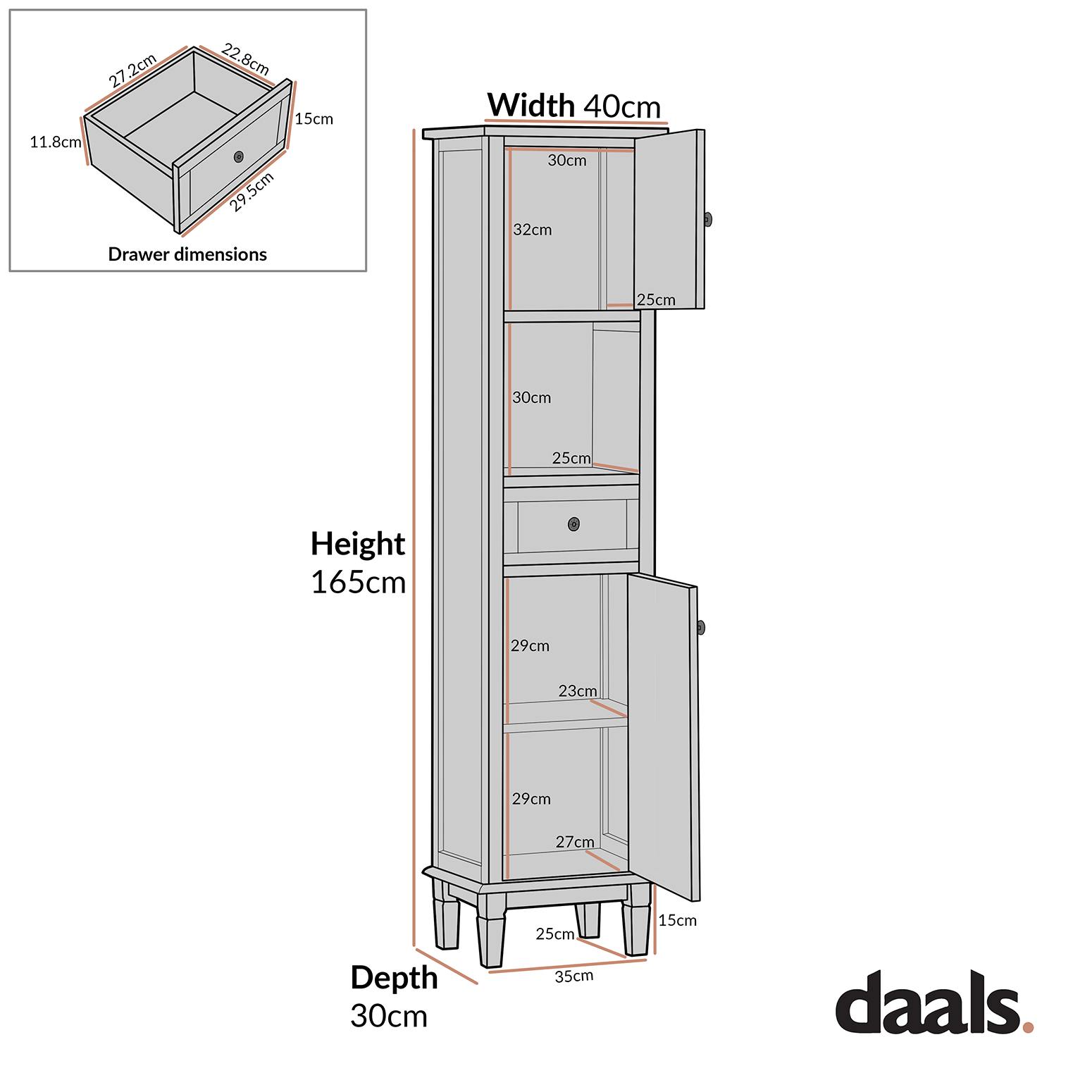 Chantilly Mid Grey Carved Bathroom Tallboy Cabinet