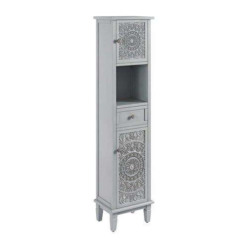 Chantilly Mid Grey Carved Bathroom Tallboy Cabinet