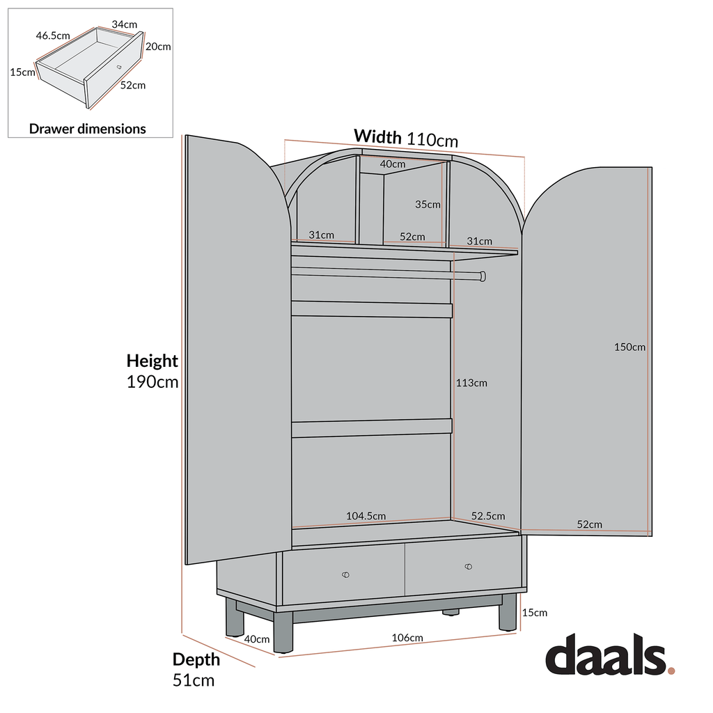 Maude Double Wardrobe, Washed White Ash with Raffia