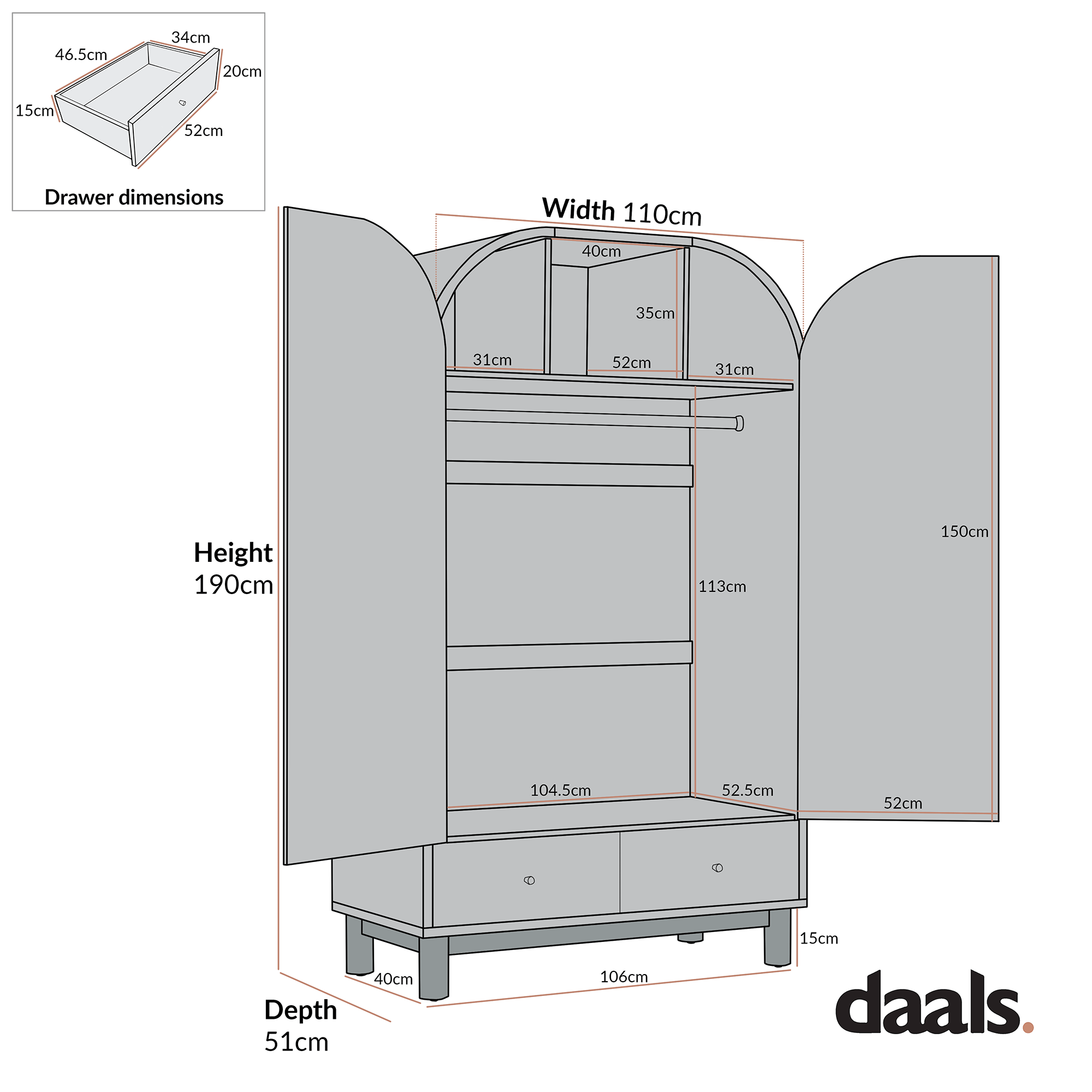 Maude Double Wardrobe, Washed White Ash with Raffia