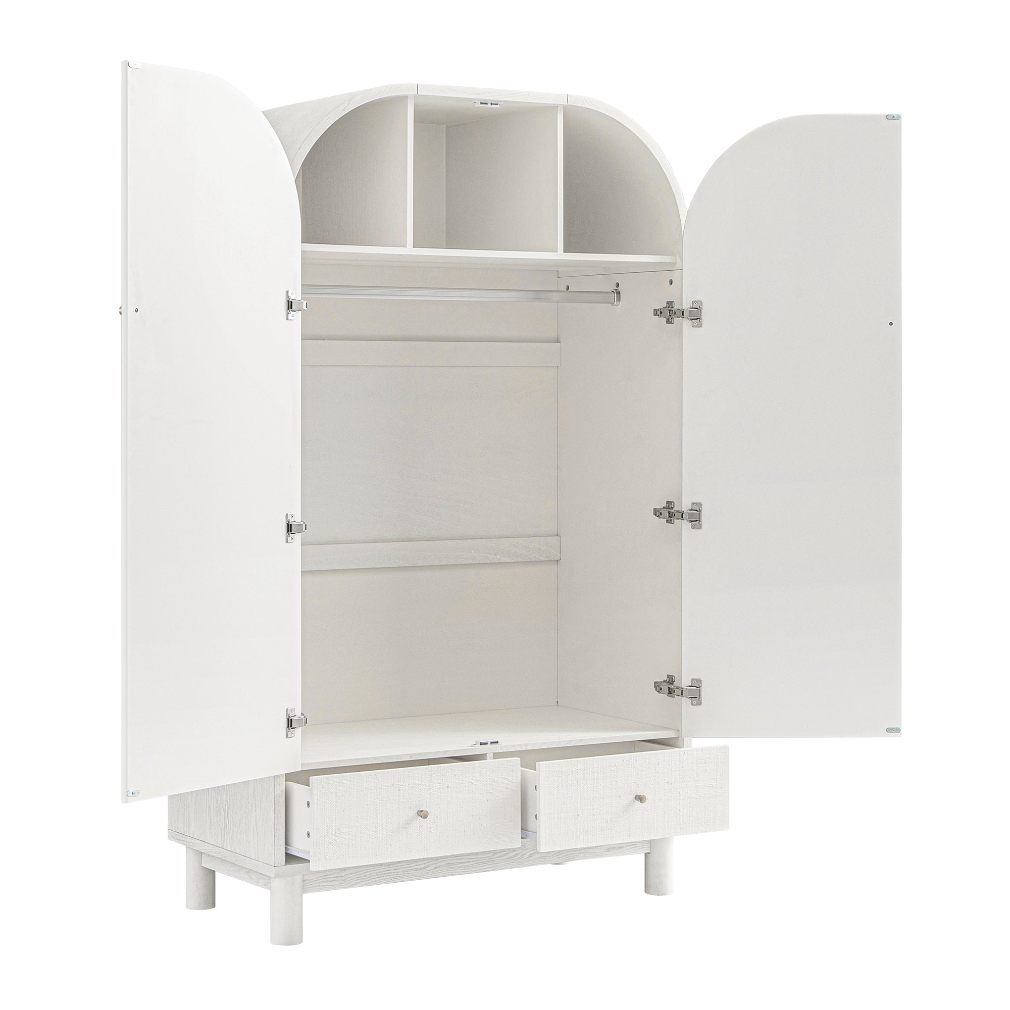 Maude Double Wardrobe, Washed White Ash with Raffia