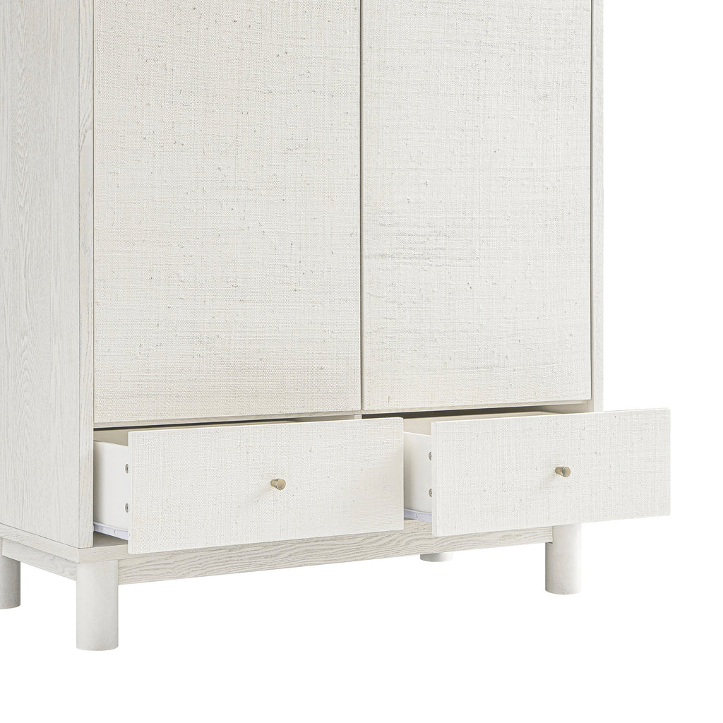 Maude Double Wardrobe, Washed White Ash with Raffia