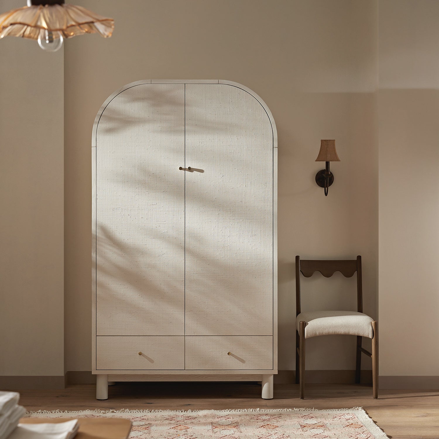 Maude Double Wardrobe, Washed White Ash with Raffia