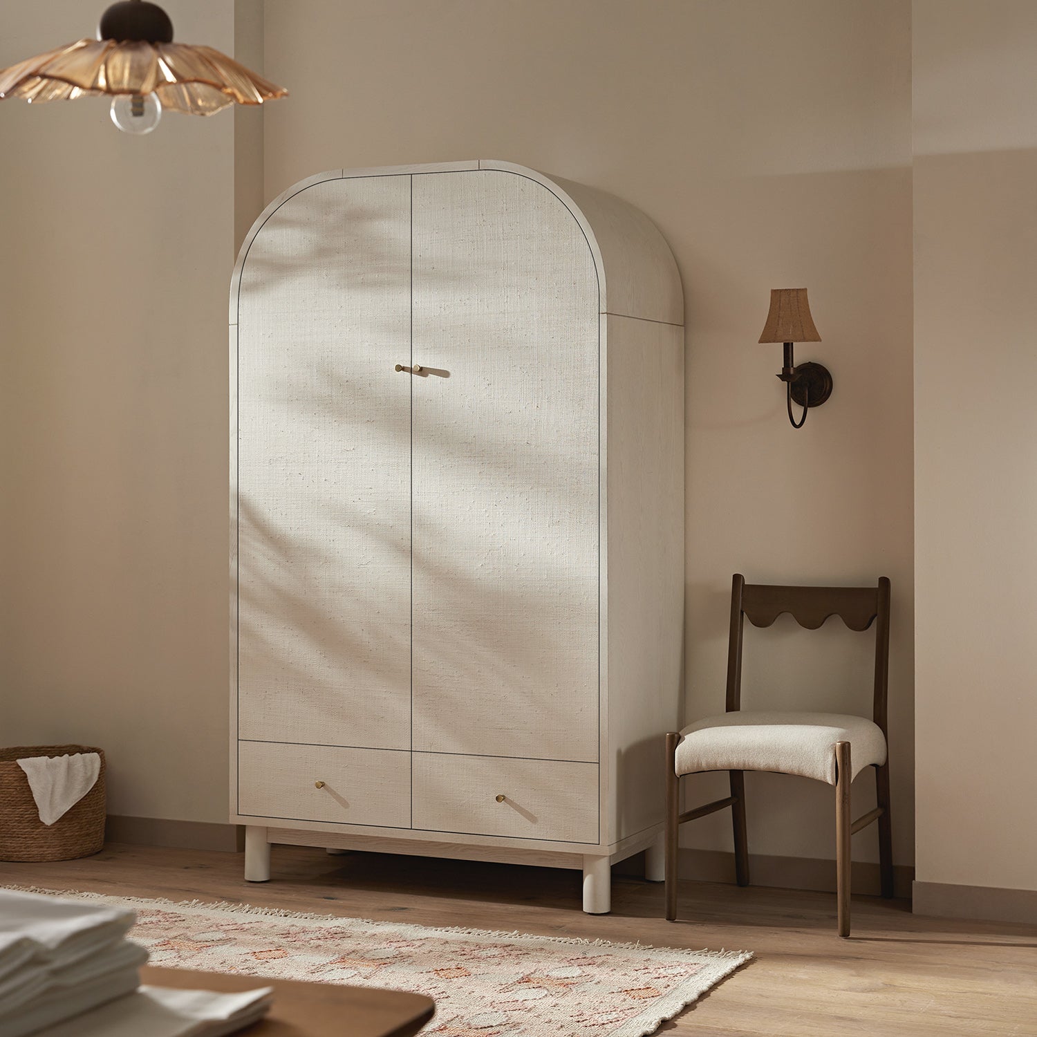 Maude Double Wardrobe, Washed White Ash with Raffia
