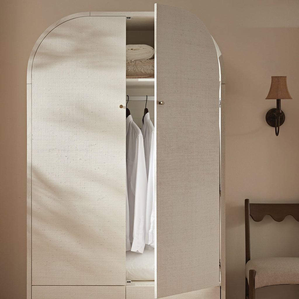 Maude Double Wardrobe, Washed White Ash with Raffia