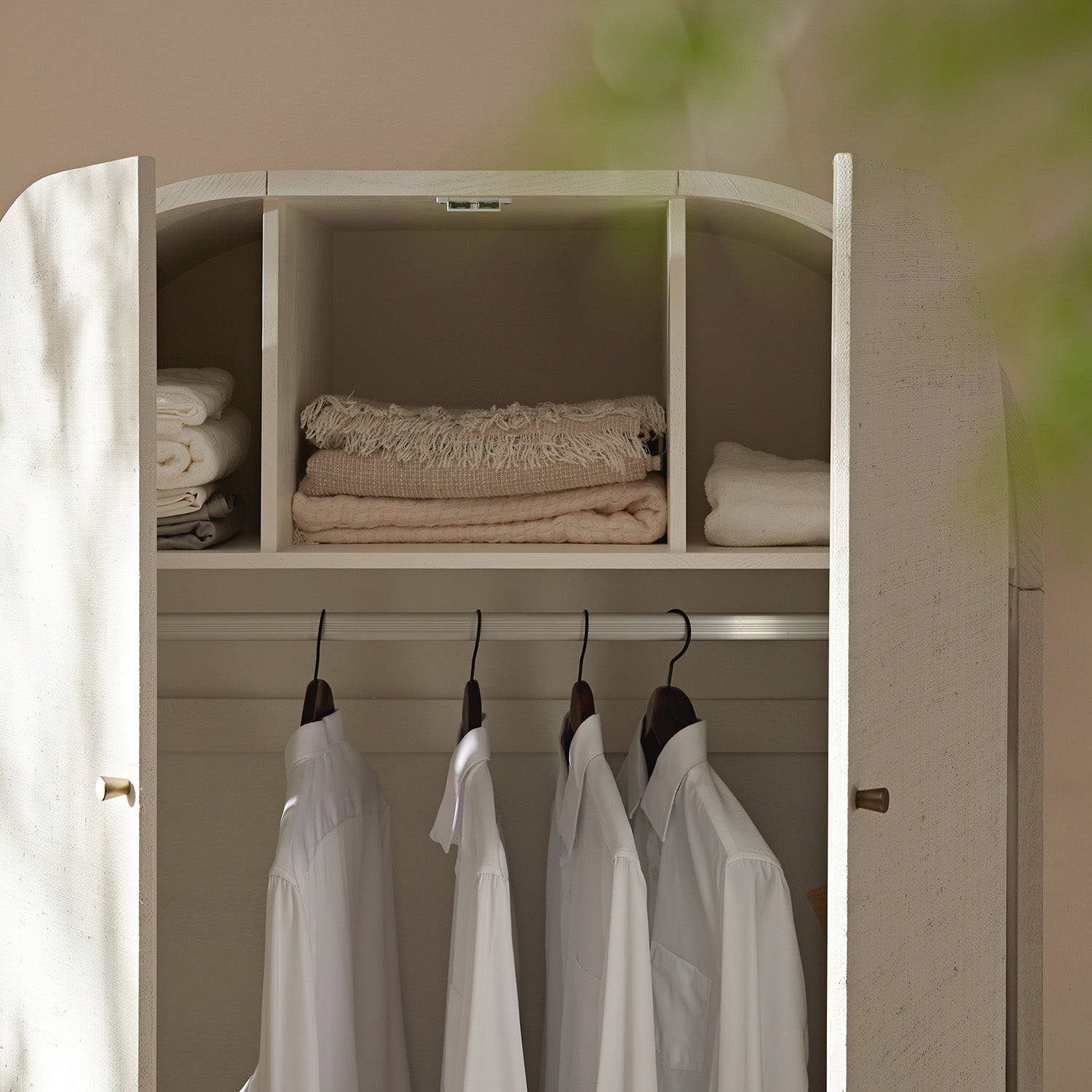 Maude Double Wardrobe, Washed White Ash with Raffia