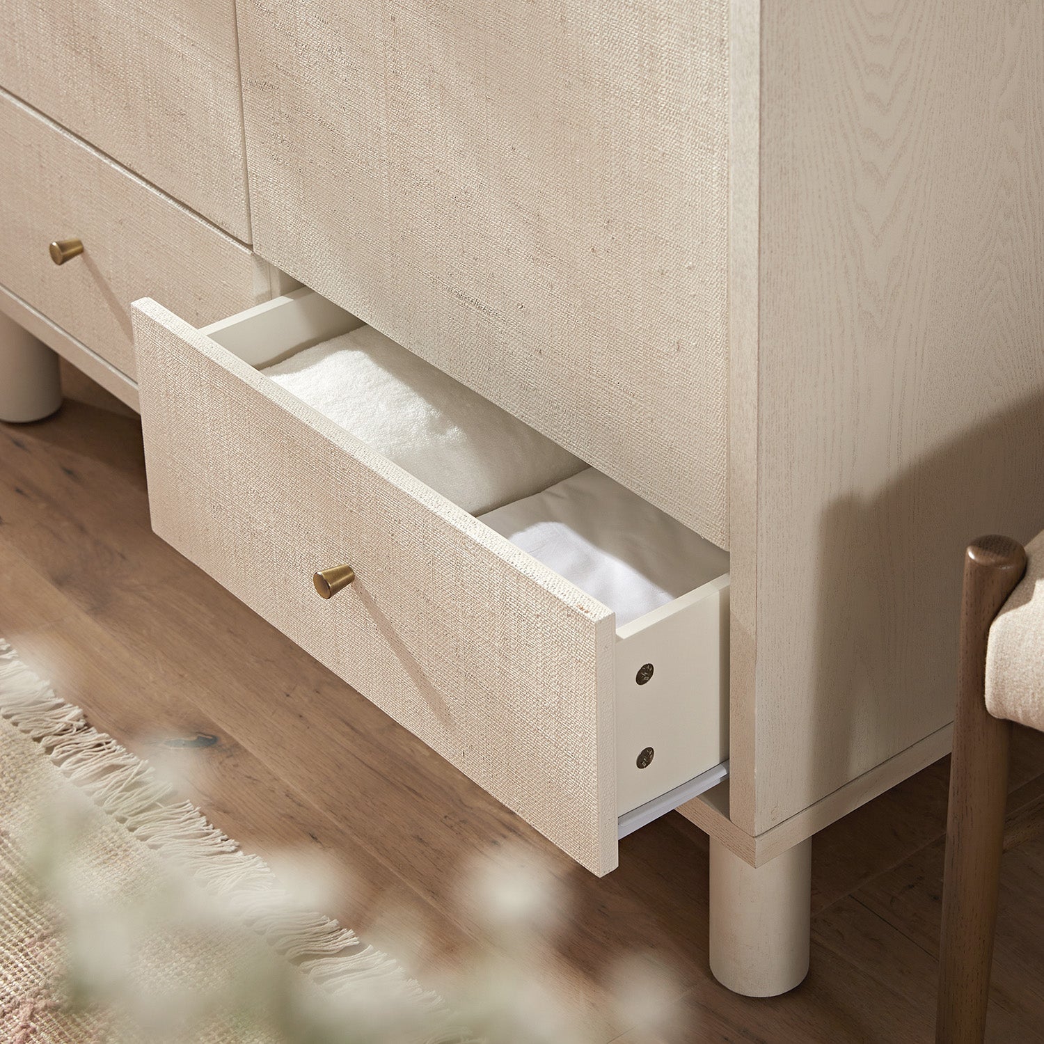 Maude Double Wardrobe, Washed White Ash with Raffia