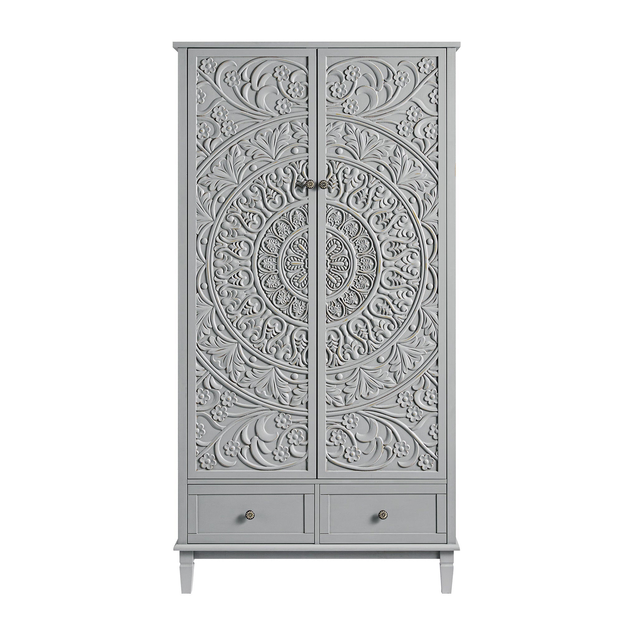 Chantilly Mid Grey Carved Double Wardrobe