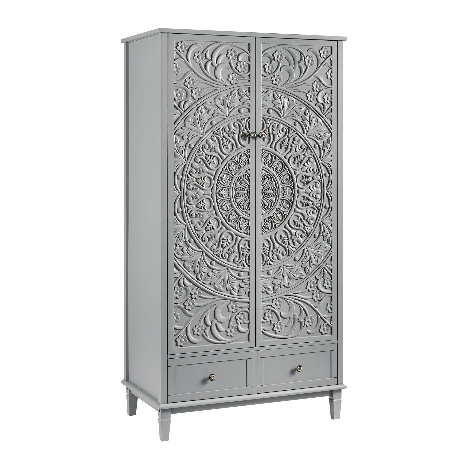 Chantilly Mid Grey Carved Double Wardrobe