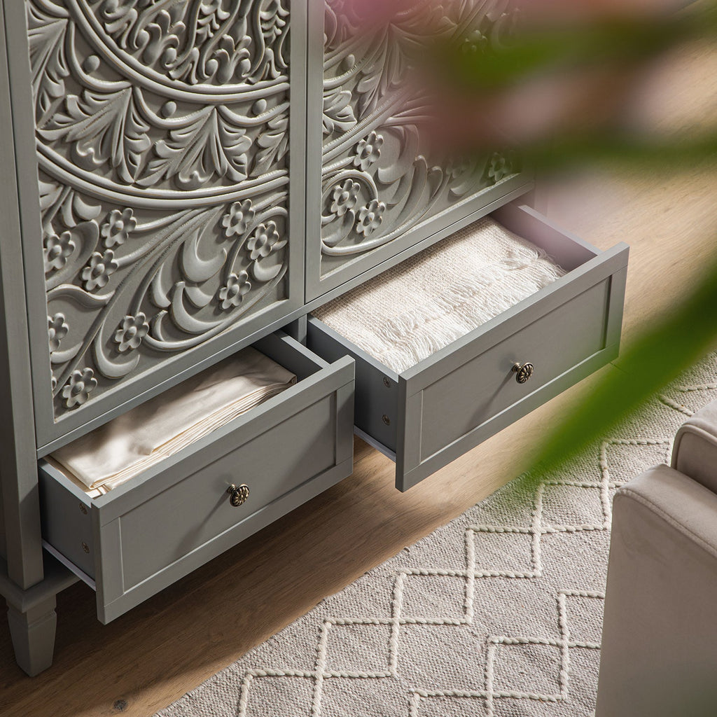 Chantilly Mid Grey Carved Double Wardrobe