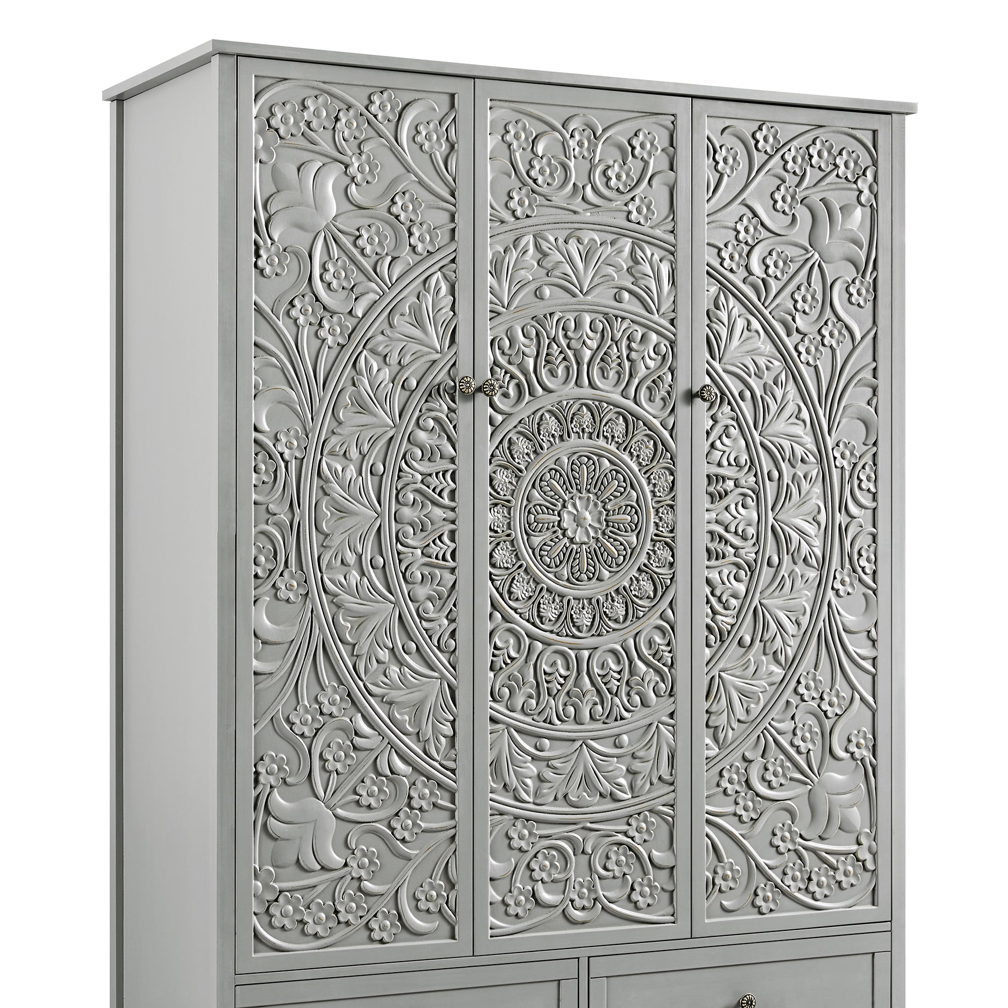 Chantilly Mid Grey Carved Triple Wardrobe