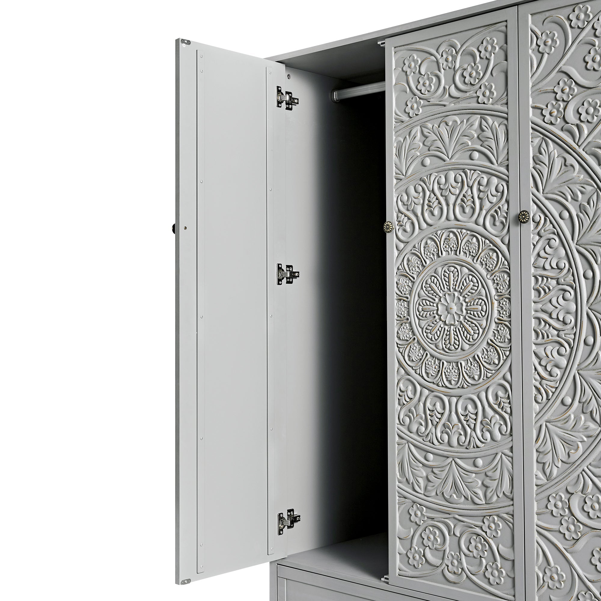 Chantilly Mid Grey Carved Triple Wardrobe