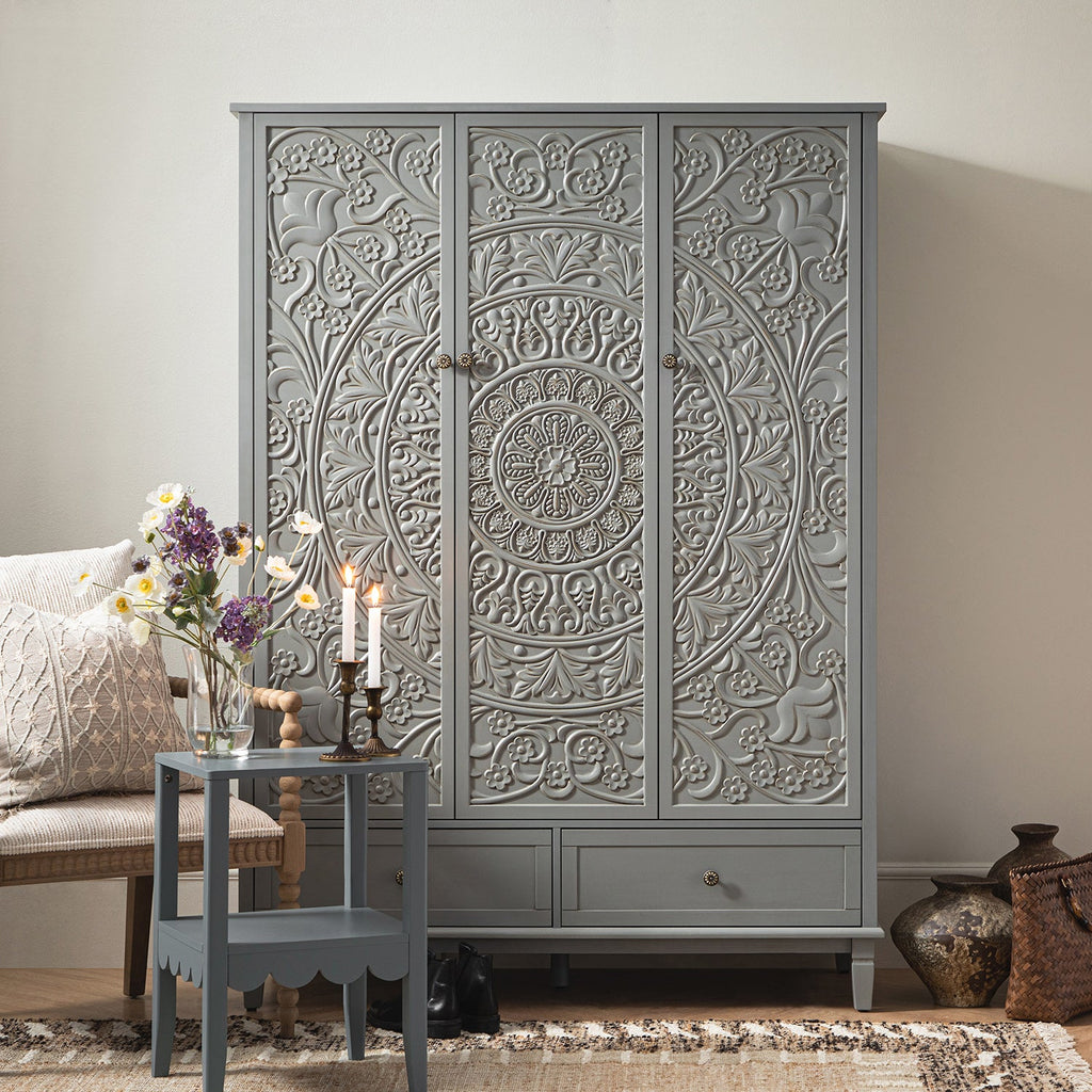 Chantilly Mid Grey Carved Triple Wardrobe