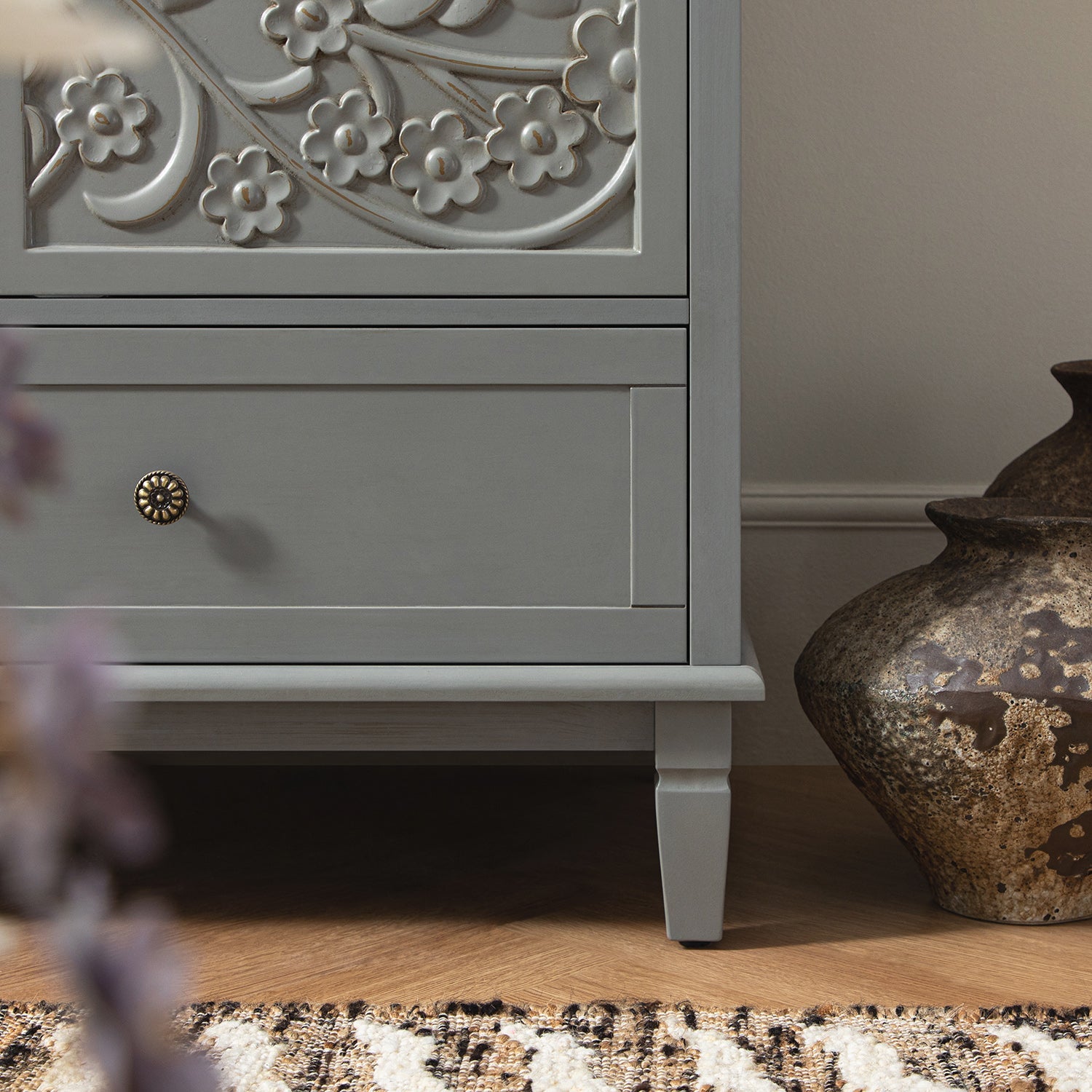 Chantilly Mid Grey Carved Triple Wardrobe