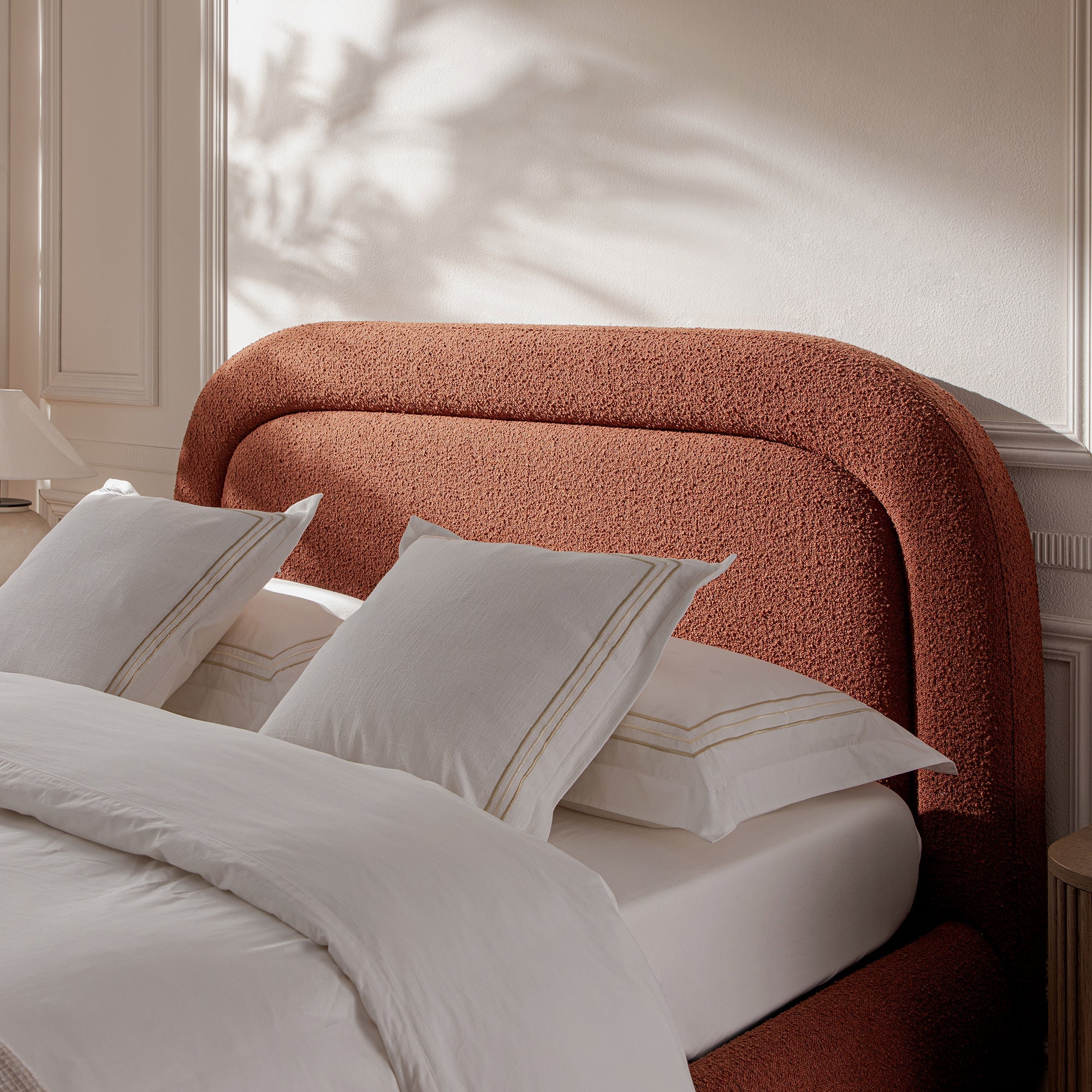 Luella Upholstered Wooden Plinth Base Storage Bed, Rust Boucle